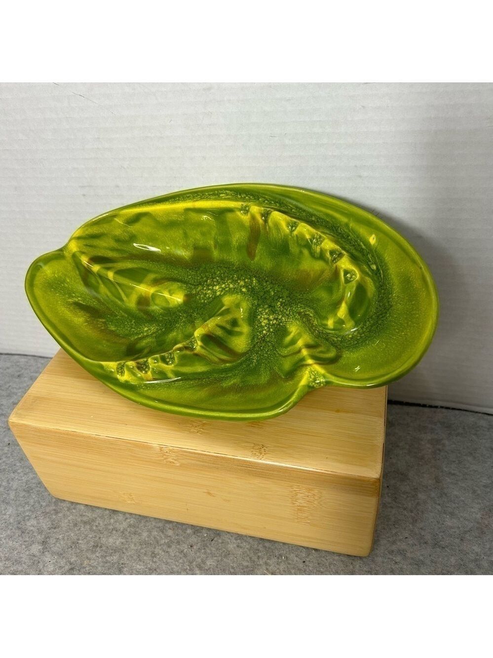 Mid Century Modern Ashtray California Art Pottery Green Signed Cal Orig